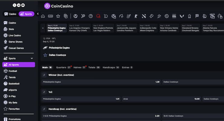 A snapshot of CoinCasino, one of our top rated Arkansas sports betting sites.